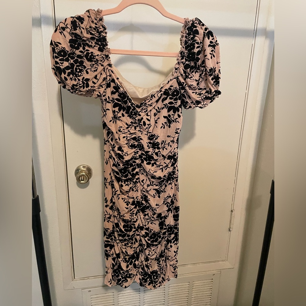 SHEIN One Shoulder Pink and Black Floral Dress
